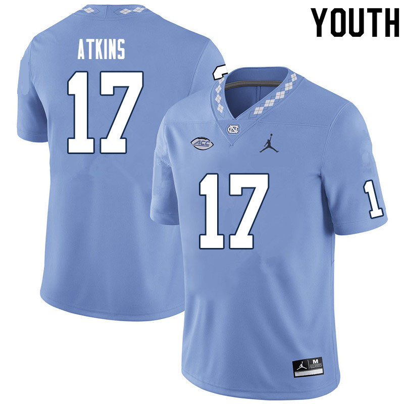 Youth #17 Grayson Atkins North Carolina Tar Heels College Football Jerseys Sale-Carolina Blue